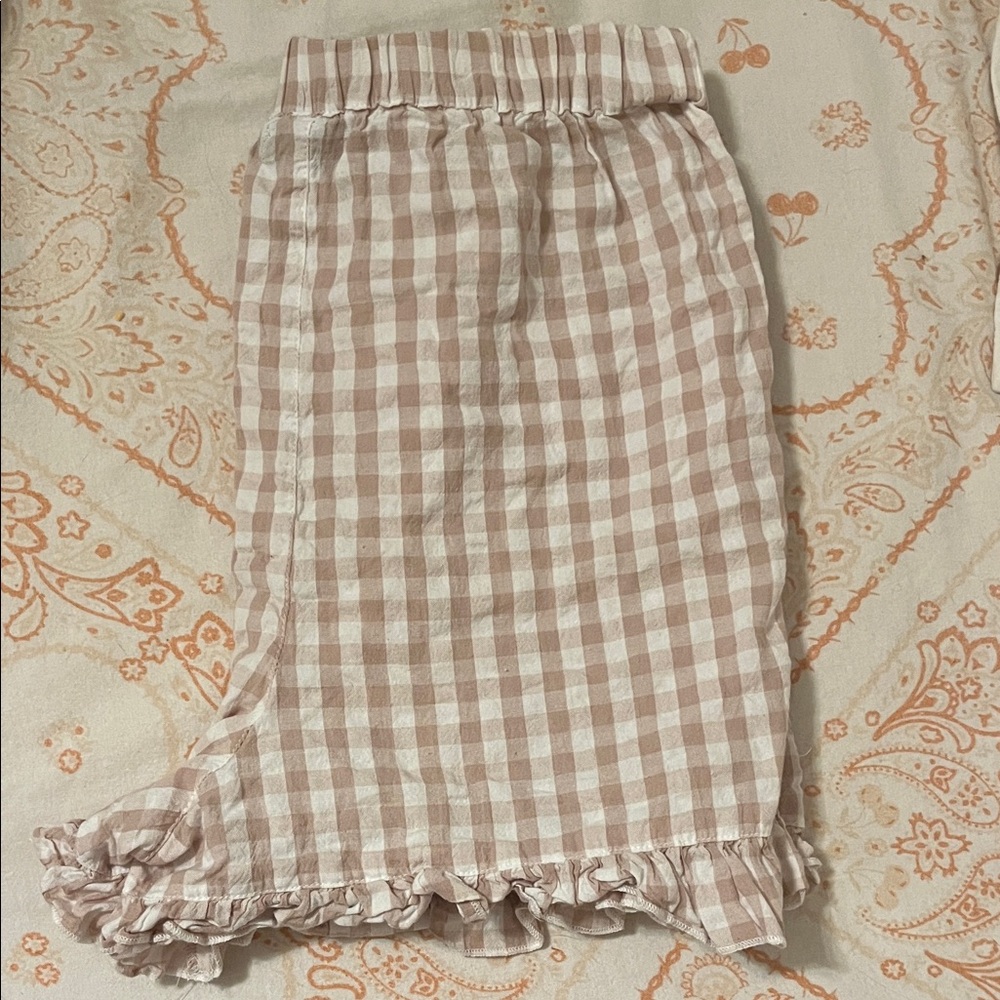 Nasty Gal Beige Checkered Midi Skirt